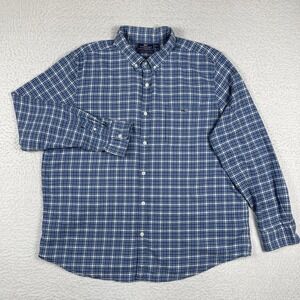 Vineyard Vines Shirt Mens XXL Slim Fit Tucker Blue Plaid Linen Blend Preppy Work